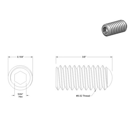 Oval Tip Set Screws, 8-32 Thread, 3/8" Long