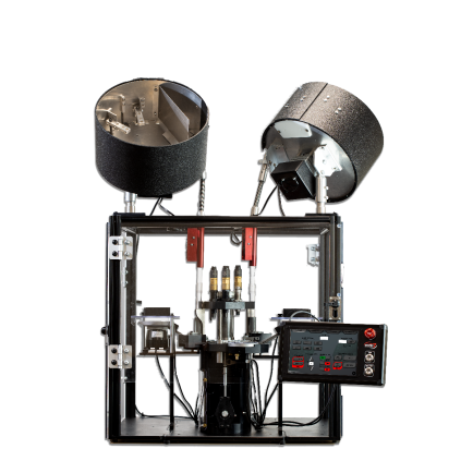 The Titan™ reloading system featuring 12 toolhead stations shown in a double feed configuration with two industrial 16" case feeders.